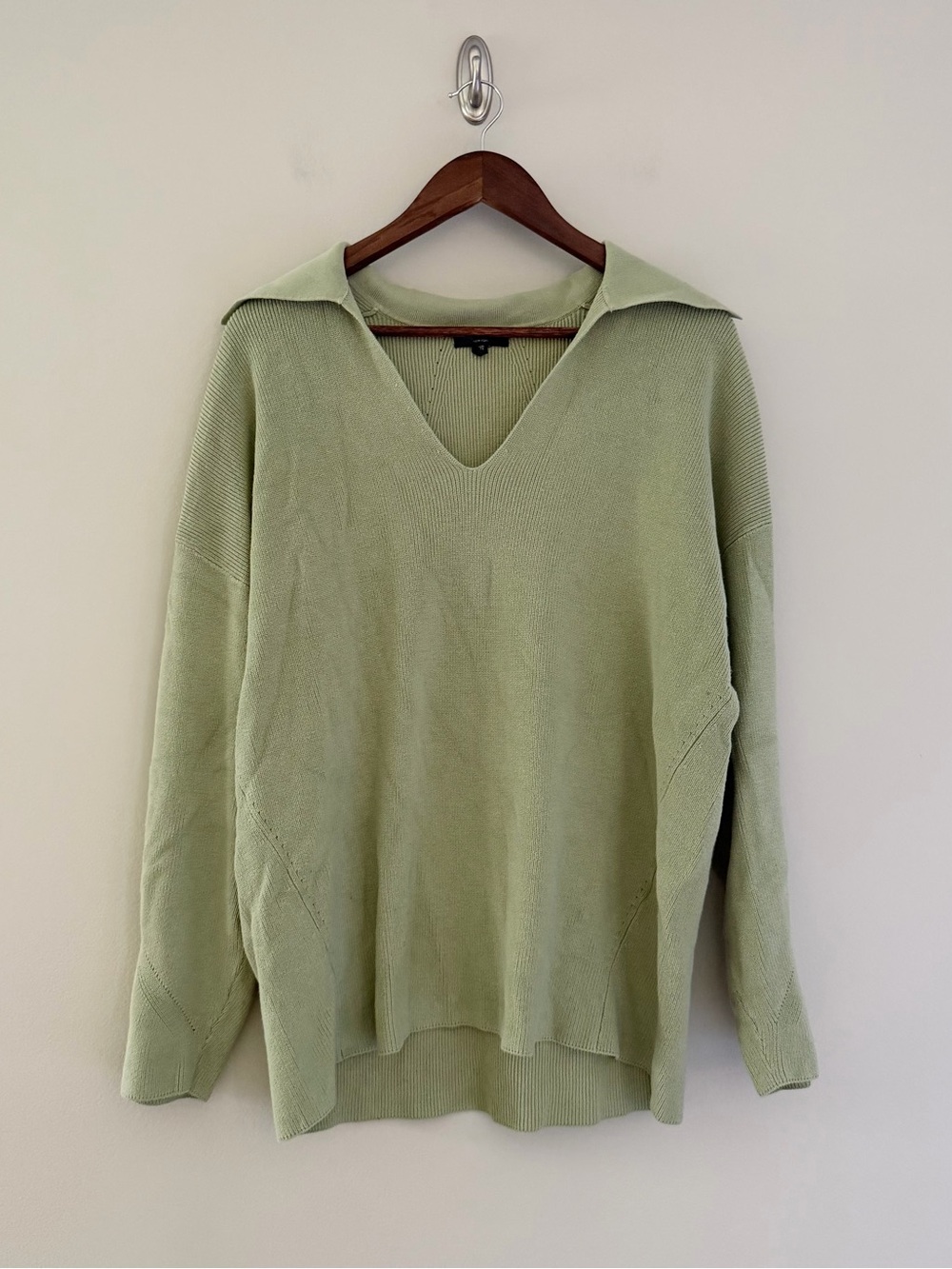 rag & bone Sage Green Collared V-Neck Sweater | Size: XL